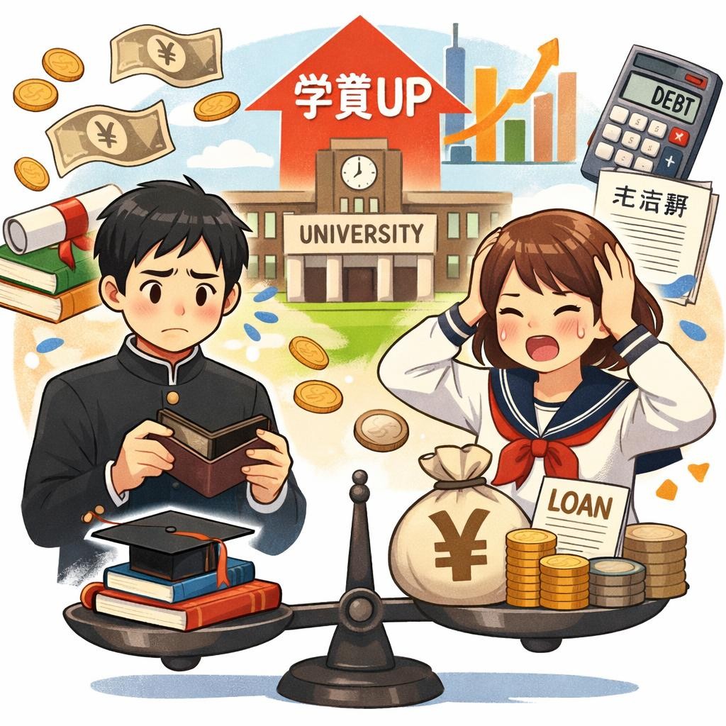 Concerned students with empty wallet and loan debt balancing university costs